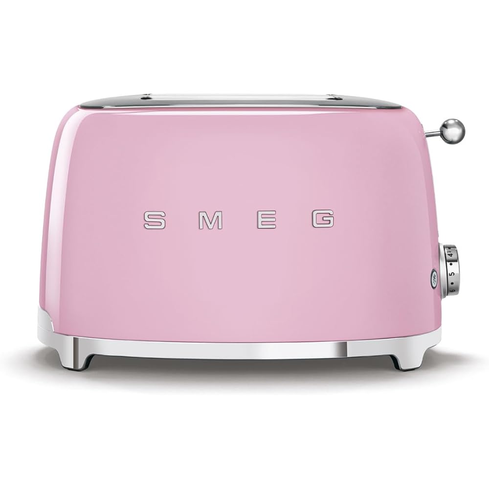 SMEG 2 Slice Toaster with 6 Presets and Defrost Function and Removable Crumb Tray TSF01PKUS, Pink