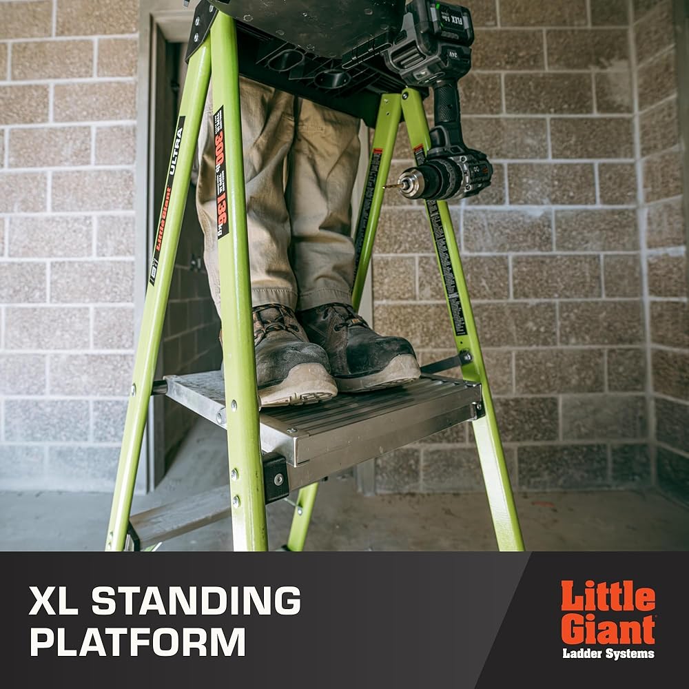 Little Giant Ultra Step Ladder with XL Platform, 3-Step Lightweight Foldable Non-Conductive Fiberglass, 300 Lbs. Capacity Type IA Extra Heavy Duty Ladder 8-Ft Max Reach