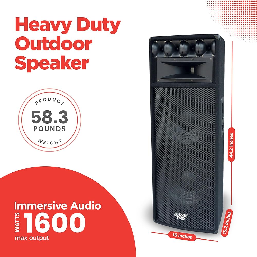 Pyle Portable Cabinet PA Speaker System 1600 Watt Outdoor Stereo Sound Speakers w/ Dual 12" Woofers, 3.4" Piezo Tweeters, 5"x12" Super Horn Midrange, Crossover Network