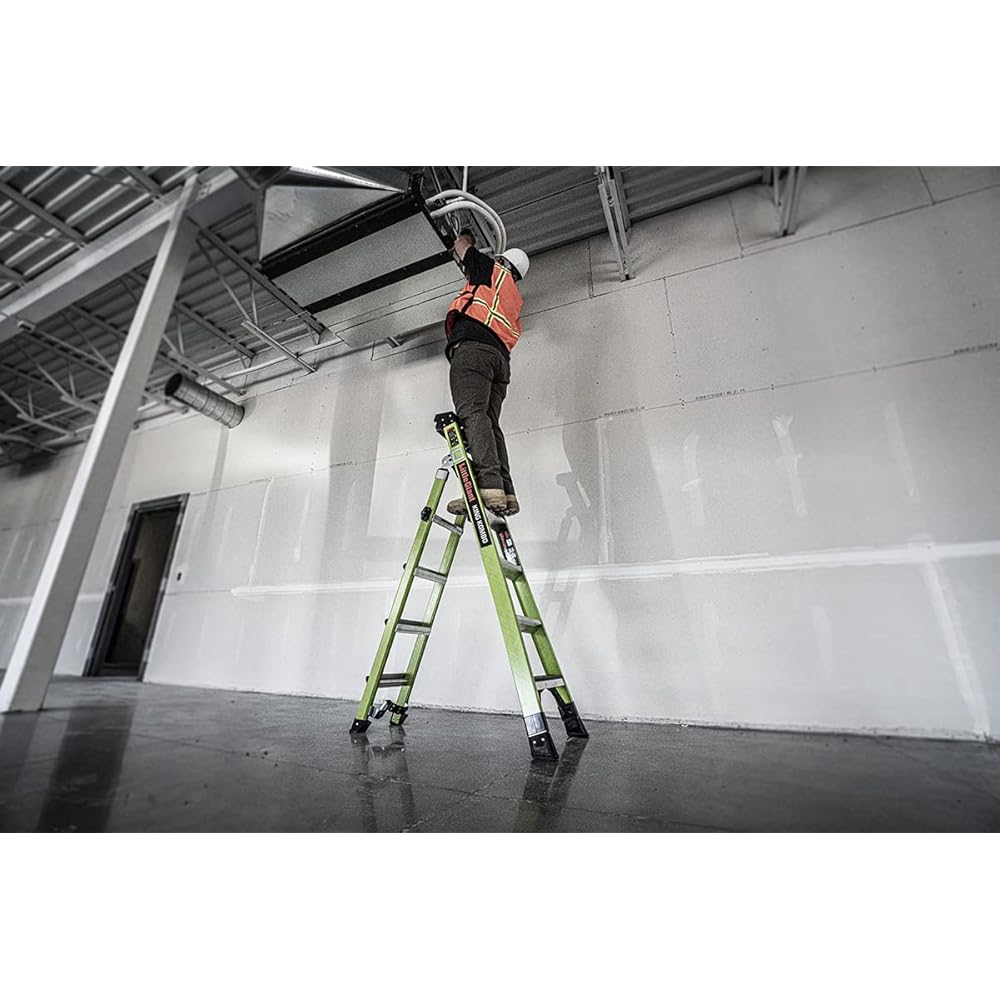 Little Giant Ladders, King Kombo 2.0 XT, Industrial, M6, 6 Ft. A Frame, 10 Ft. Extension, Fiberglass, Type 1AA, 375 lbs Weight Rating, (13936-071), Hi-viz Green