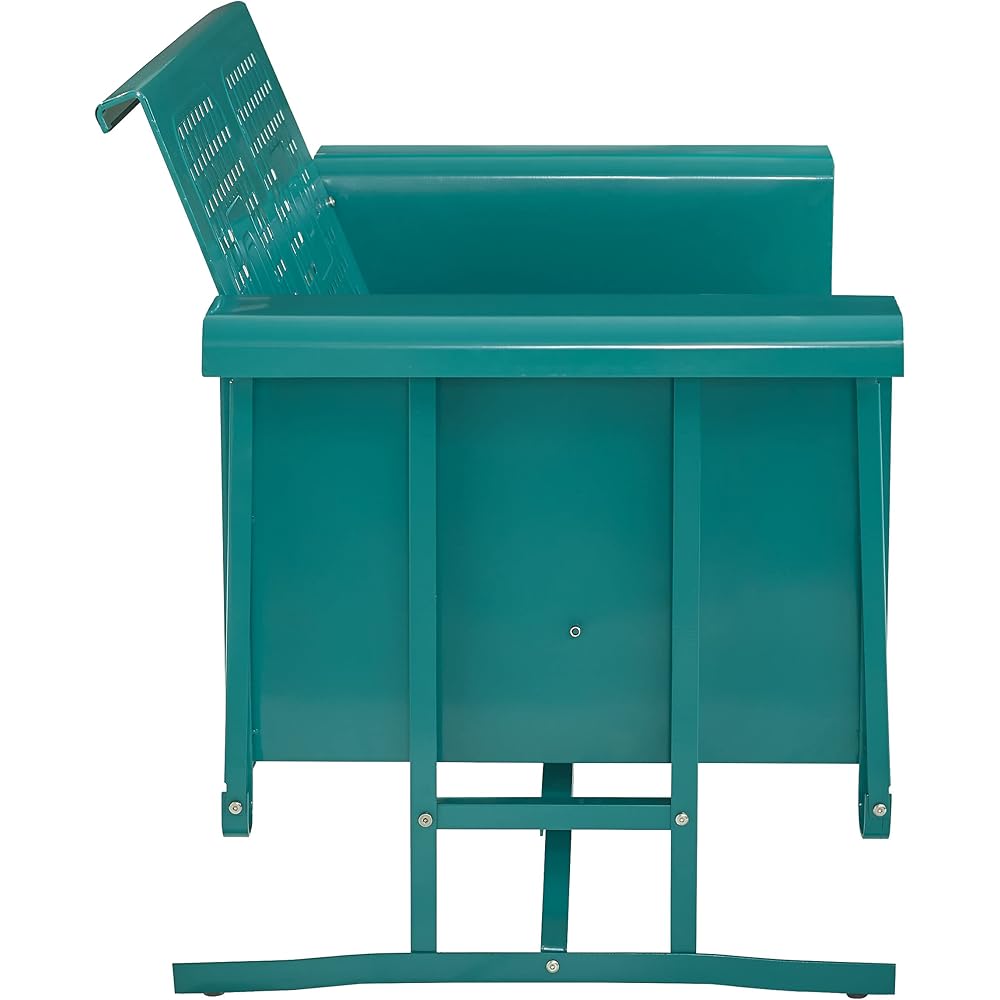 Crosley Furniture Bates Retro Metal Outdoor Loveseat Glider, 2-Person Rocking Patio Bench for Porch, Deck, Turquoise Gloss