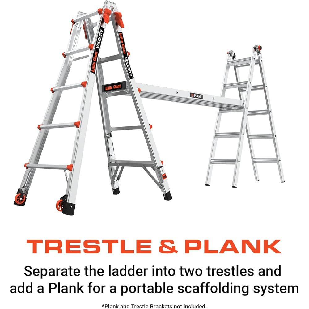 Little Giant Ladders Velocity, 22-Ft Folding Multi-Position Ladder, Aluminum, 300 lb Load Capacity, Type 1A Extra Heavy Duty, 22-Ft Reach, with Ratchet Levelers and Wheels (15422-801)