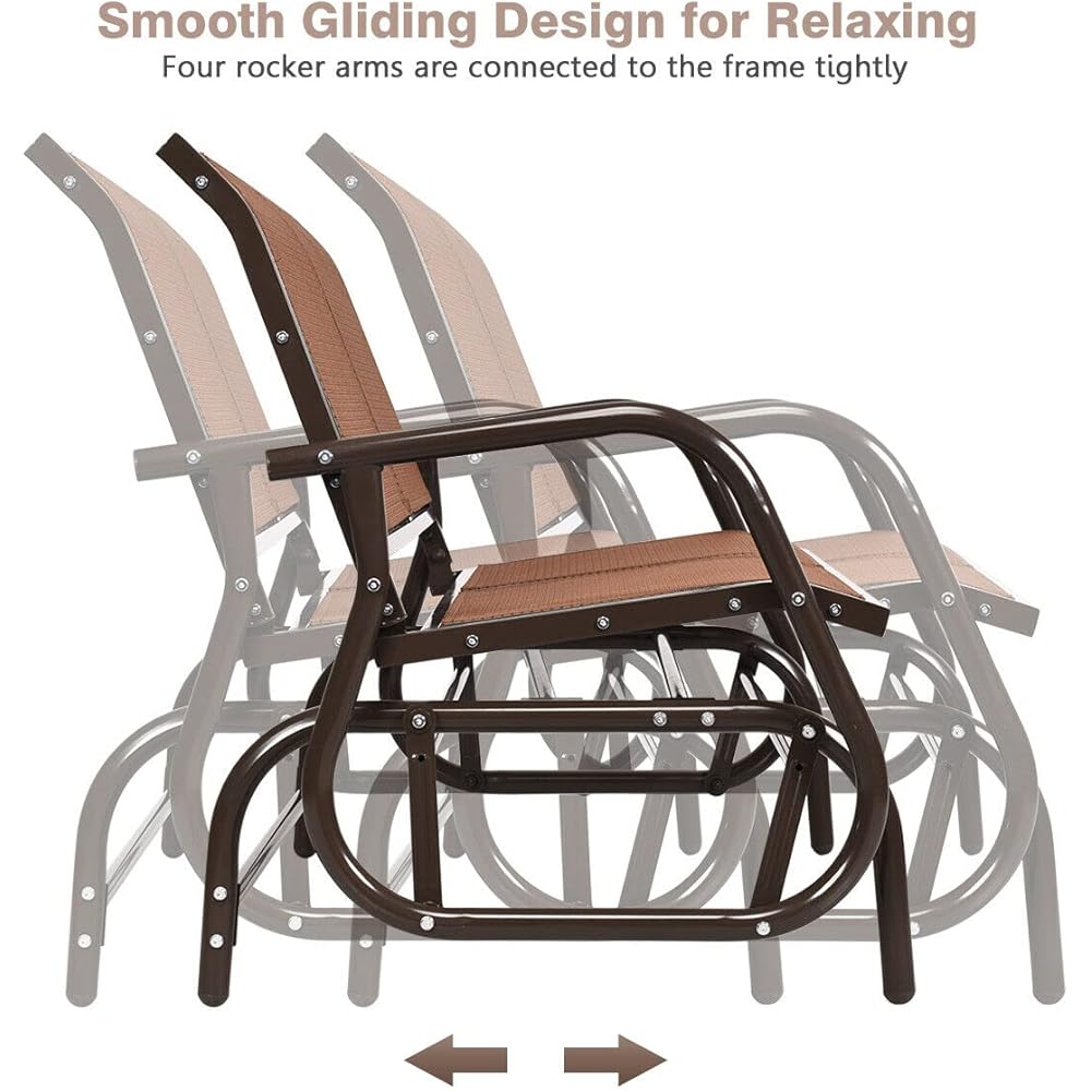 Giantex Swing Glider Chair 48 Inch with Spacious Space, 2 People Lounge Cozy Patio Bench Outdoor &amp; Indoor for Patio, Backyard, Poolside, Lawn Steel Rocking Garden Loveseat (Brown)