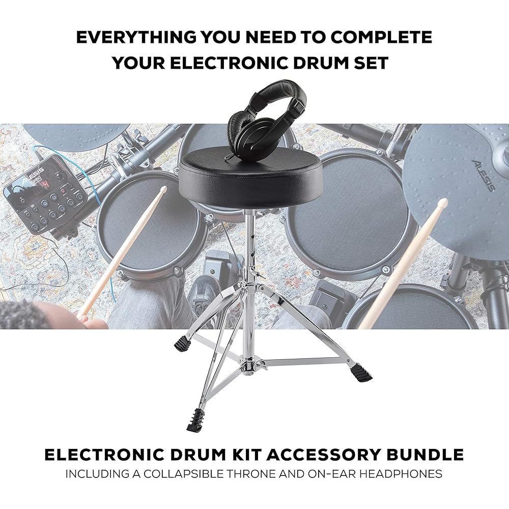 Alesis Nitro Max Kit 10 Piece Electric Drum Set with Quiet Mesh Pads, 10" Dual Zone Snare, Bluetooth, 440+ Sounds, Drumeo, Drum Throne and Headphones