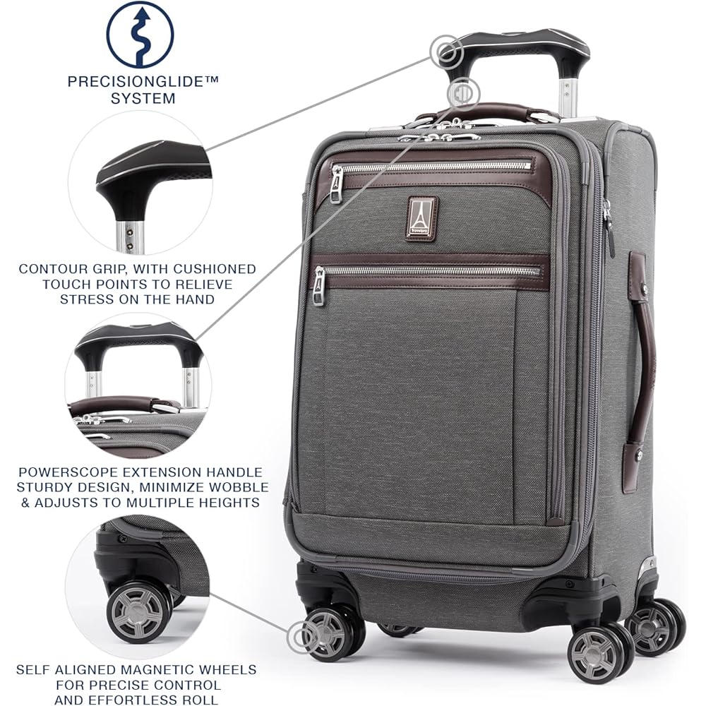 | Travelpro Platinum Elite Softside Expandable Carry on Luggage, 8 Wheel Spinner Suitcase, USB Port, Suiter, Men and Women, Vintage Grey, Carry On 21-Inch | Suitcases