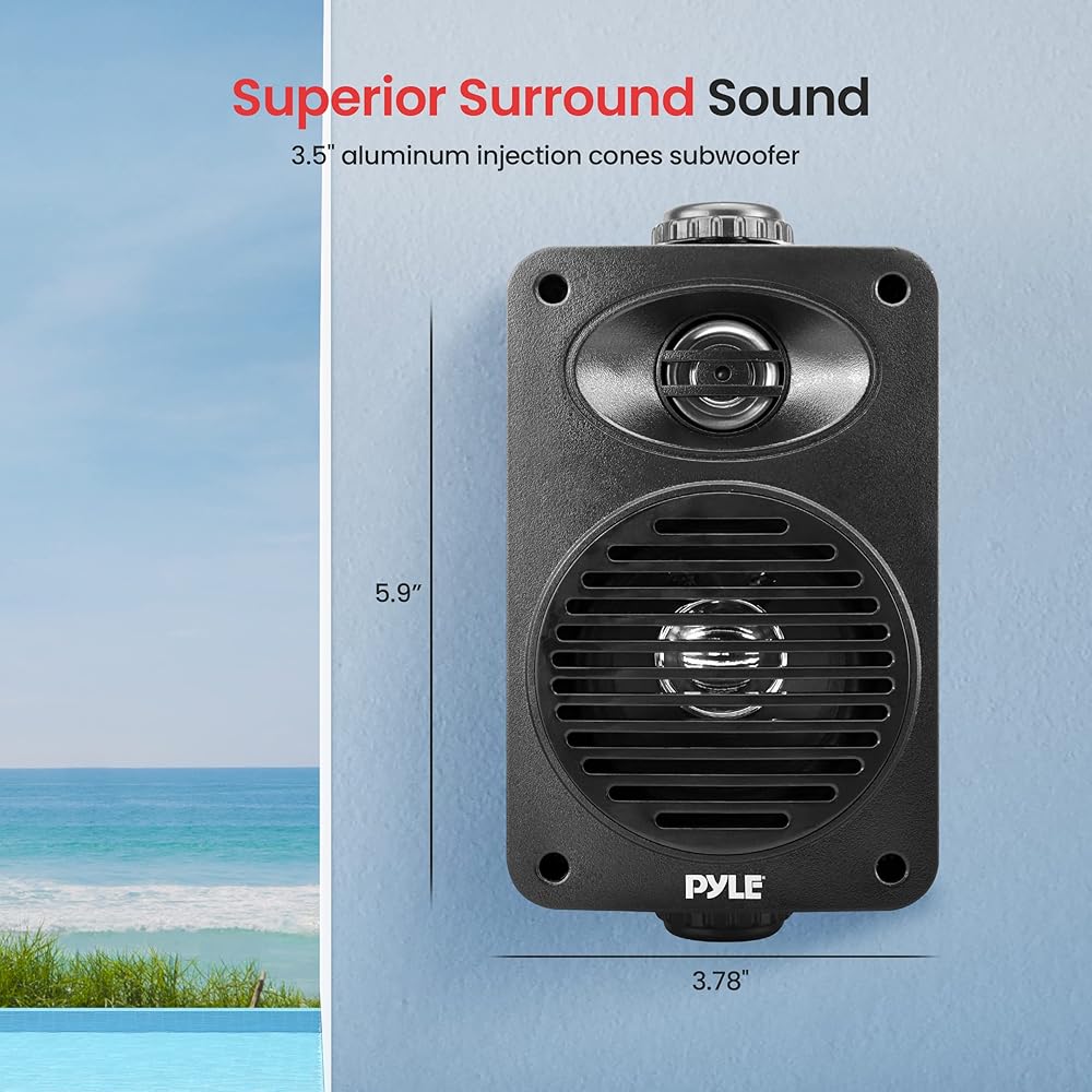 Pyle 200 Watt Bluetooth Indoor Outdoor Speakers Pair Dual Waterproof 3.5” 2-Way Full Range Speaker System w/ 1/2” High Compliance Polymer Tweeter | Home, Boat, Marine, Deck, Patio, Poolside (Black)