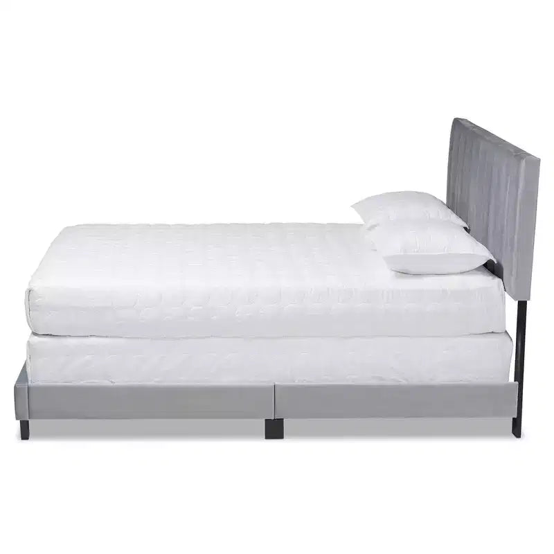 Clare Velvet Panel Bed with Tufted Headboard - Baxton Studio