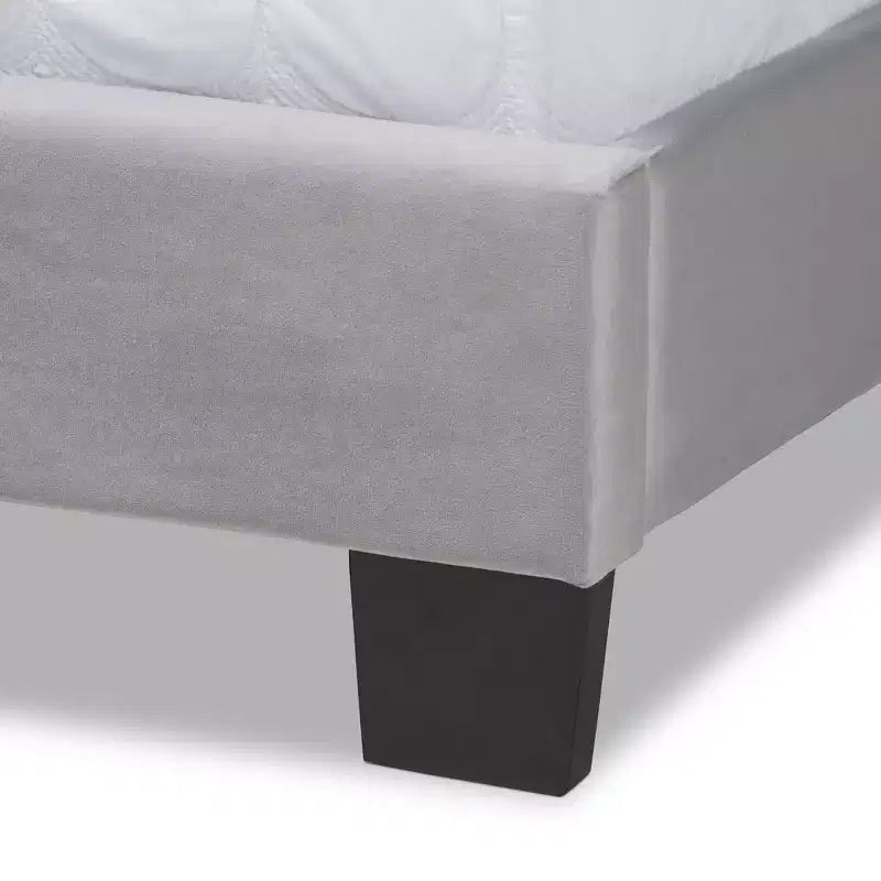 Clare Velvet Panel Bed with Tufted Headboard - Baxton Studio