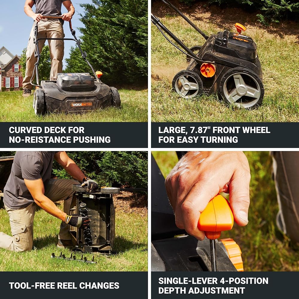 Worx Nitro 40V Cordless 14" Lawn Dethatcher w/ Brushless Motor, 2-in-1 Dethatcher and Scarifier Removes Deep Thatch, Dethatcher Cordless Tool to Improve Grass Health 2 Batteries &amp; Charger Included