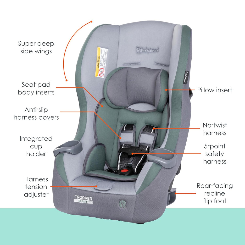 Baby Trend Trooper 3-in-1 Convertible Car Seat, Dash Sage