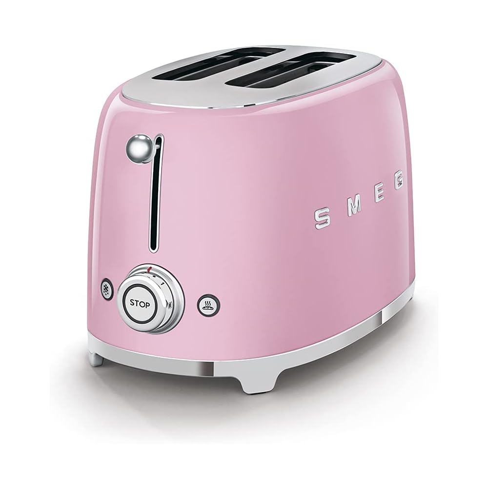 SMEG 2 Slice Toaster with 6 Presets and Defrost Function and Removable Crumb Tray TSF01PKUS, Pink