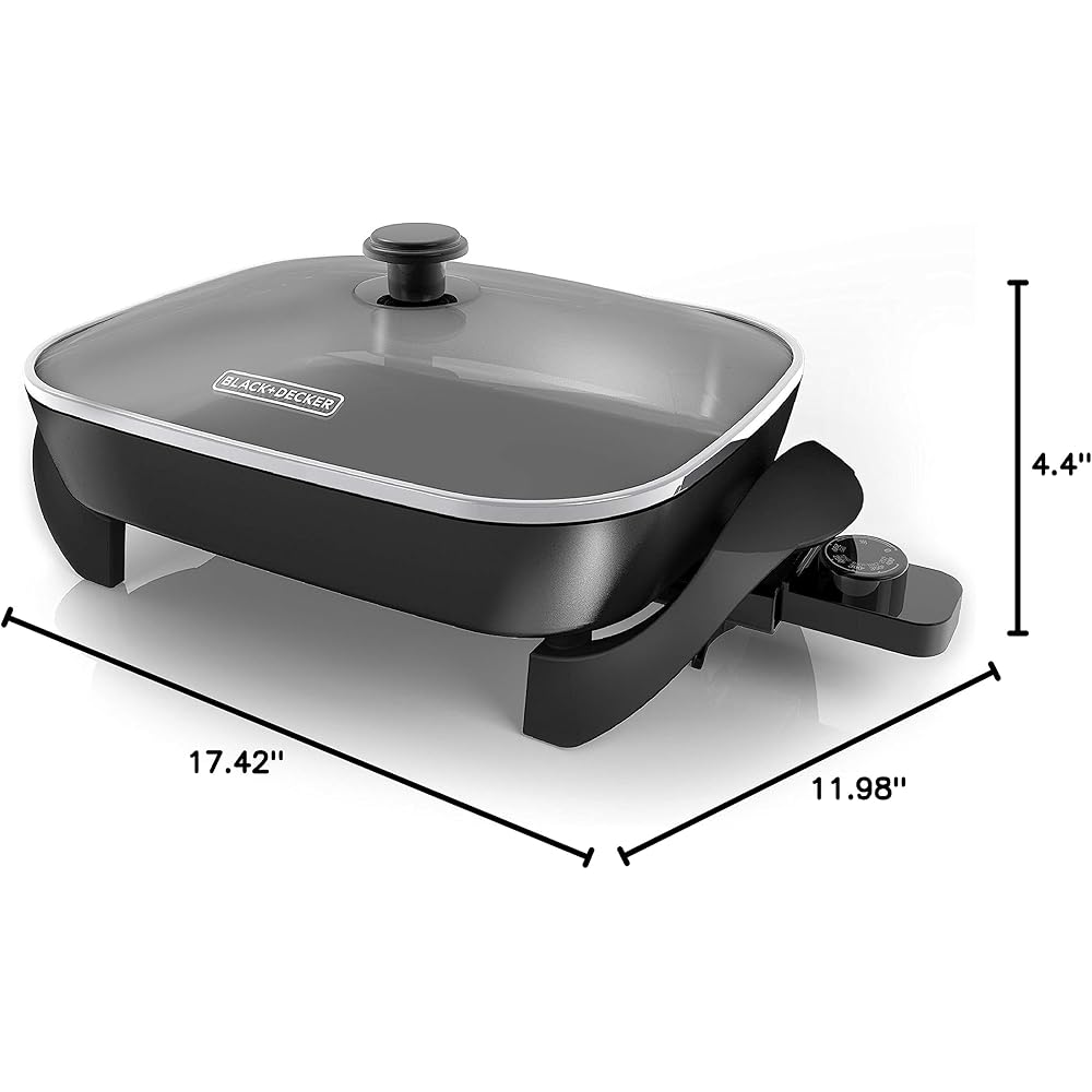 BLACK+DECKER Electric Skillet, Variable Temperature Control, Nonstick Cooking Surface, Dishwasher Safe, Tempered Glass Lid, 12"x15"