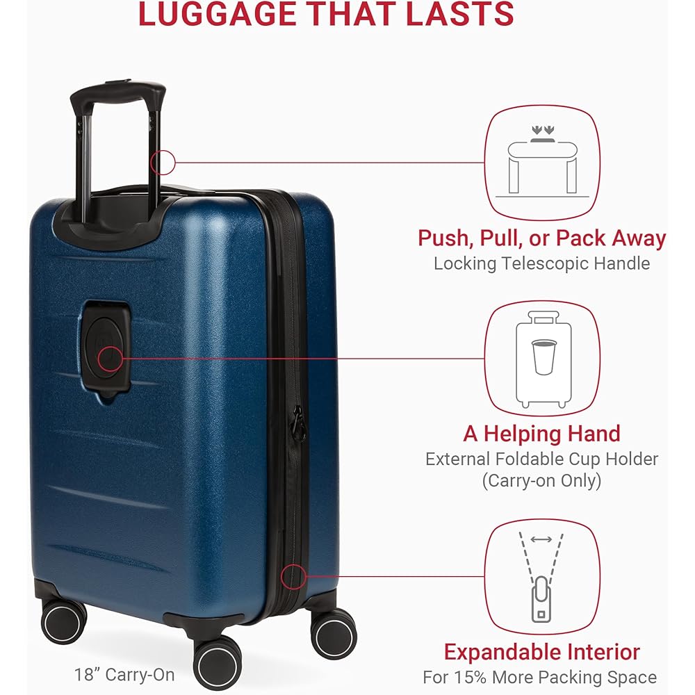 | SwissGear 8020 Eclipse Hardside Expandable Luggage with Spinner Wheels, Navy, 3-Piece Set (18/24/27) | Suitcases