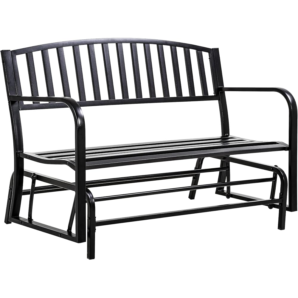 Metal Outdoor Glider Bench Waterproof Patio Glider Bench Porch Glider Swing Rocking Chair Glider with Powder Coated Frame for Garden Porch Balcony Backyard Lawn