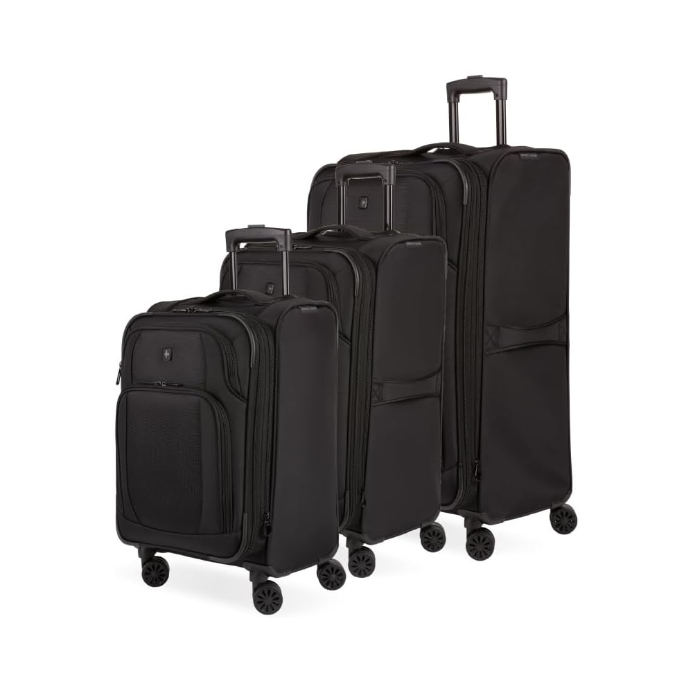 | SwissGear Sion II Softside Expandable Luggage with Spinner Wheels, Black, 3-Piece Set (20/24/28) | Suitcases