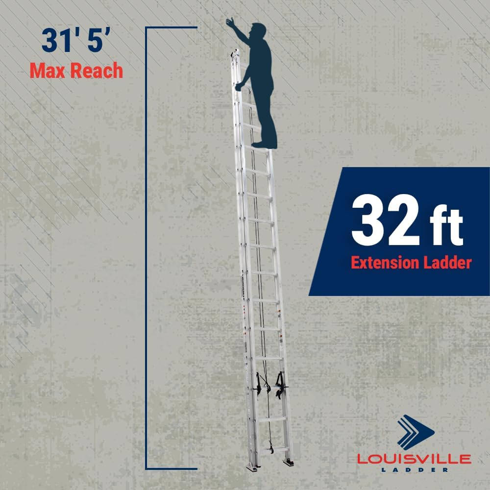 Louisville Ladder 32-foot Aluminium Extension Ladder, 300-Pound Load Capacity, Type IA, AE2232