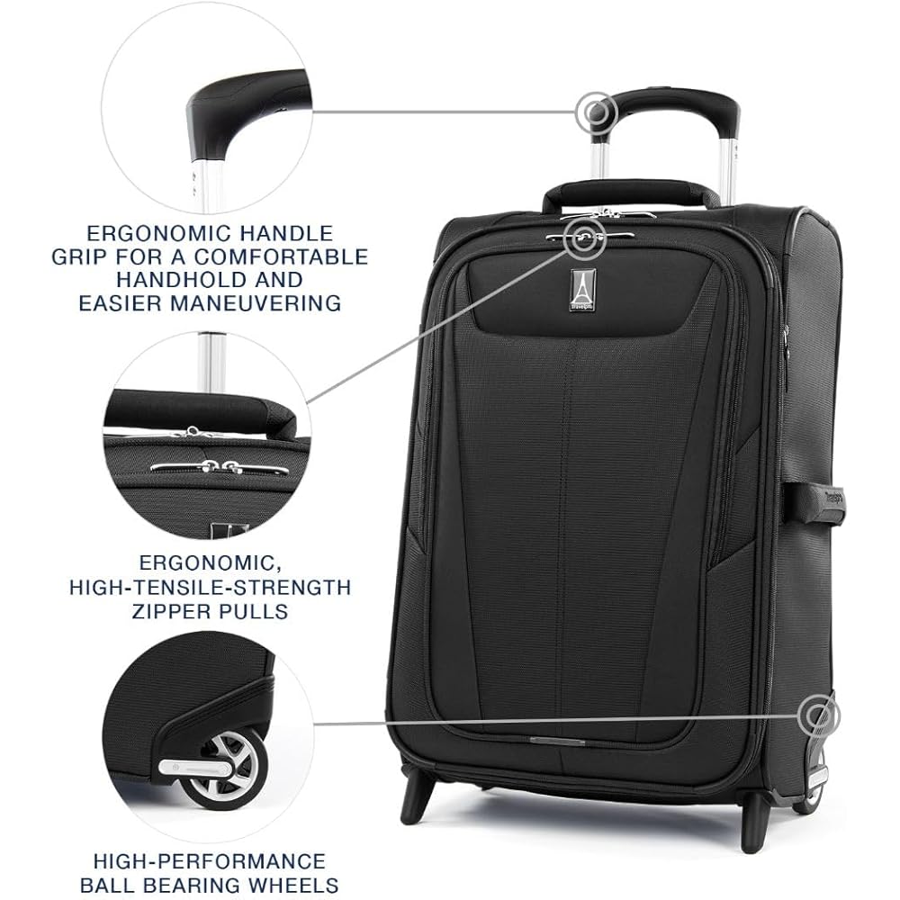 | Travelpro Maxlite 5 Softside Expandable Upright 2 Wheel Carry on Luggage, Lightweight Suitcase, Men and Women, Black, Carry On 22-Inch | Suitcases