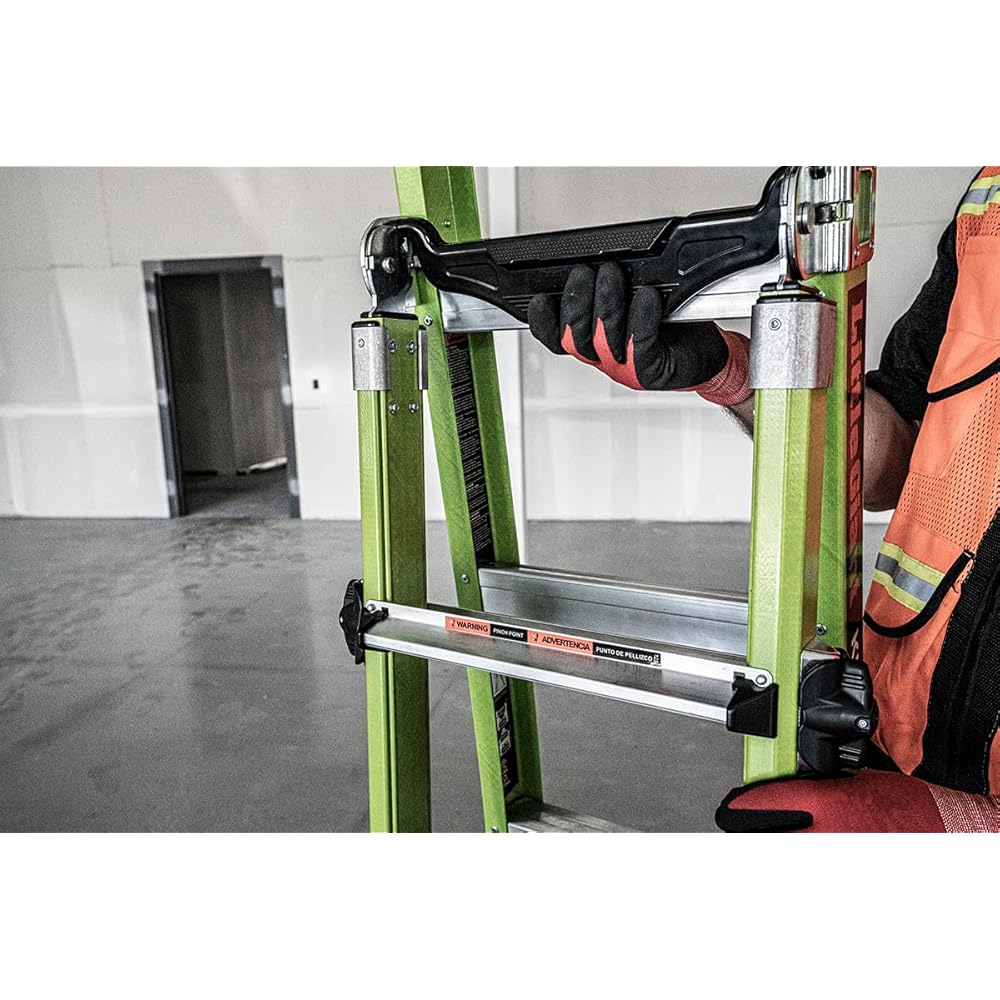 Little Giant Ladders, King Kombo 2.0 XT, Industrial, M6, 6 Ft. A Frame, 10 Ft. Extension, Fiberglass, Type 1AA, 375 lbs Weight Rating, (13936-071), Hi-viz Green