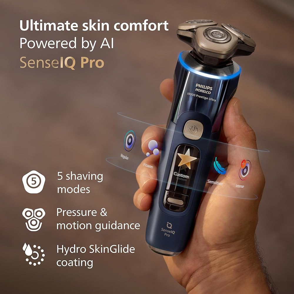 Philips Norelco Shaver i9000 Prestige Ultra, Wet &amp; Dry Electric Shaver, Adriatic, SenseIQ Pro Technology, Triple Lift &amp; Cut System, 360 Rotating NanoTech Precision Blades, Precision Trimmer, XP9401/92