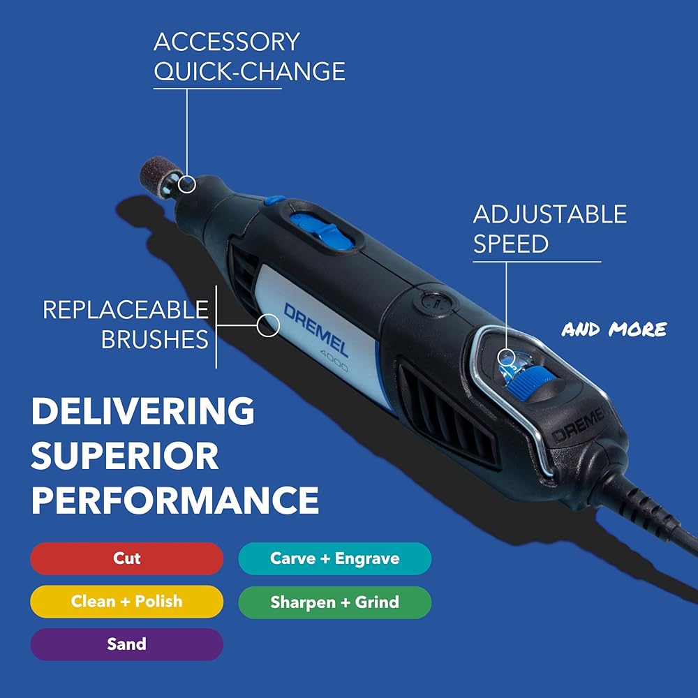 Dremel 4000-2/32 Variable Speed Rotary Tool Kit-Engraver, Polisher, and SanderPerfect for Cutting, Detail Sanding, Engraving, Wood Carving, and Polising2 Attachments &amp; 32 Accessories