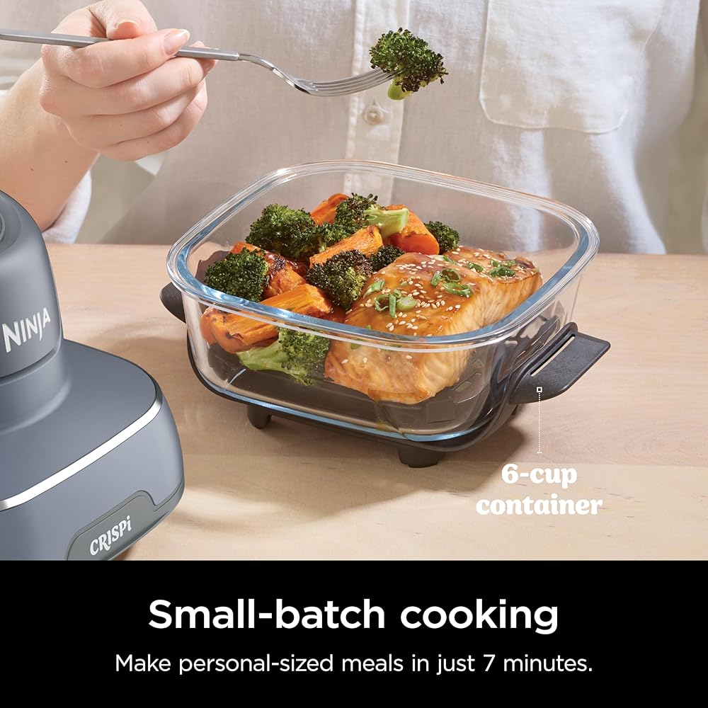 Ninja Crispi 4-in-1 Portable Glass Air Fryer Cooking System, 1500W, 4QT &amp; 6-Cup TempWare Glass Containers with Storage Lids, Microwave, Freezer &amp; Dishwasher Safe, Cyberspace Gray, FN101GY