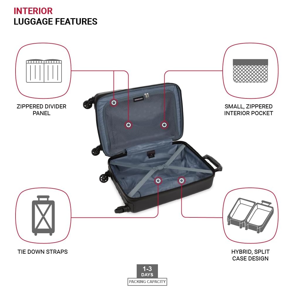 | SwissGear 8018 Expandable Luggage Set Hardside Spinner Wheels, Black, 3-Piece Set (20/24/27) | Suitcases