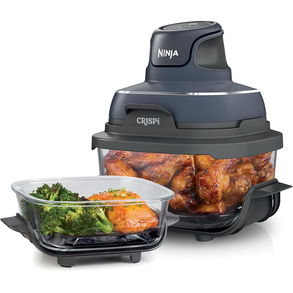 Ninja Crispi 4-in-1 Portable Glass Air Fryer Cooking System, 1500W, 4QT &amp; 6-Cup TempWare Glass Containers with Storage Lids, Microwave, Freezer &amp; Dishwasher Safe, Cyberspace Gray, FN101GY