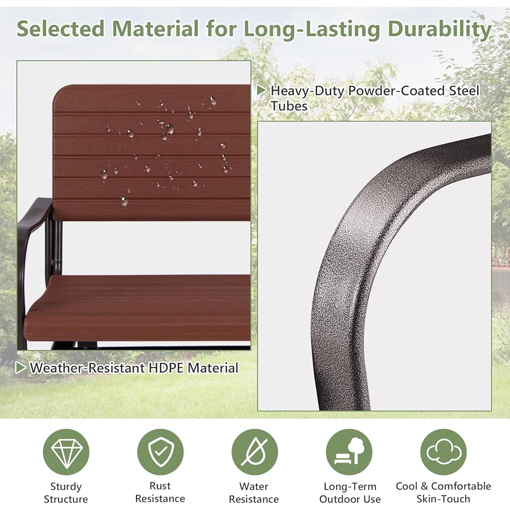 Tangkula Outdoor Glider Bench, Porch Glider Loveseat Swing Bench with w/Steel Frame, 2-Seat Rocking Chair for Porch, Garden, Backyard, Lawn (Coffee)