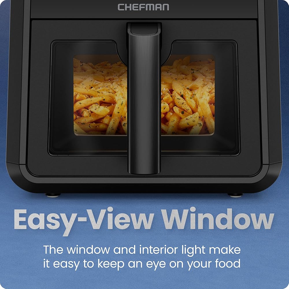 Chefman Air Fryer TurboFry 7-Qt, 6-in-1 High-Powered 450°F Cooking for Crispier Results, Compact Space-Saving Design, Air Fry, Bake, Broil, Reheat, Dehydrate, Defrost, Fast &amp; Even Cooking – Black