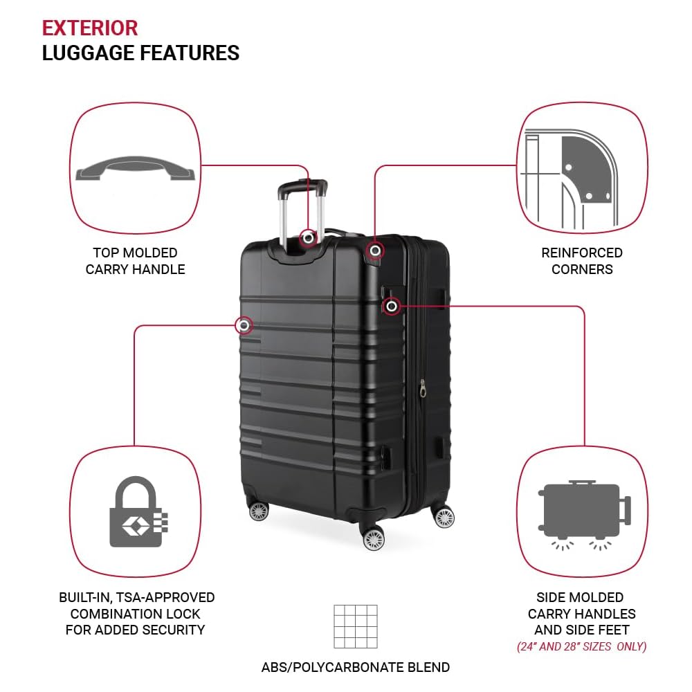 | SwissGear Pro Expandable Lightweight Spinner with TSA Lock, Black Sonic, 3-Piece Set | Luggage Sets