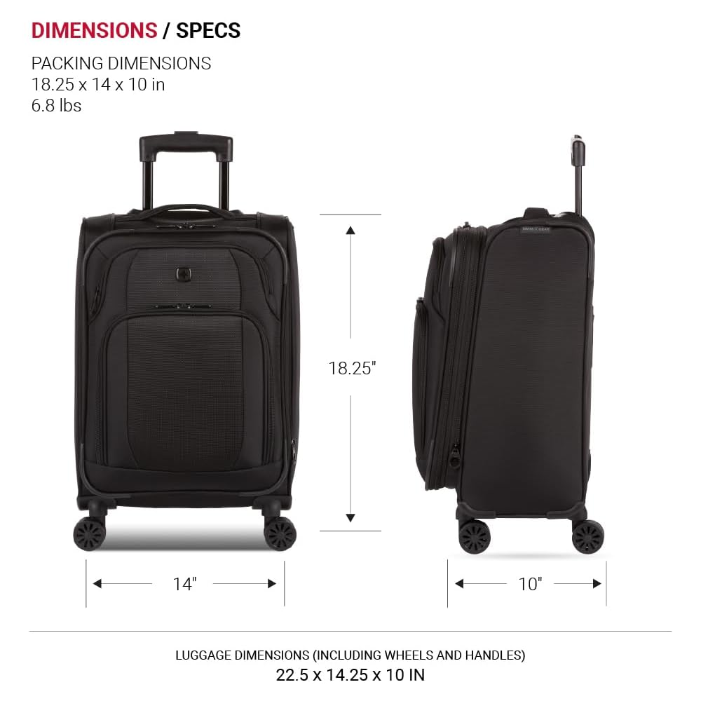| SwissGear Sion II Softside Expandable Luggage with Spinner Wheels, Black, 3-Piece Set (20/24/28) | Suitcases