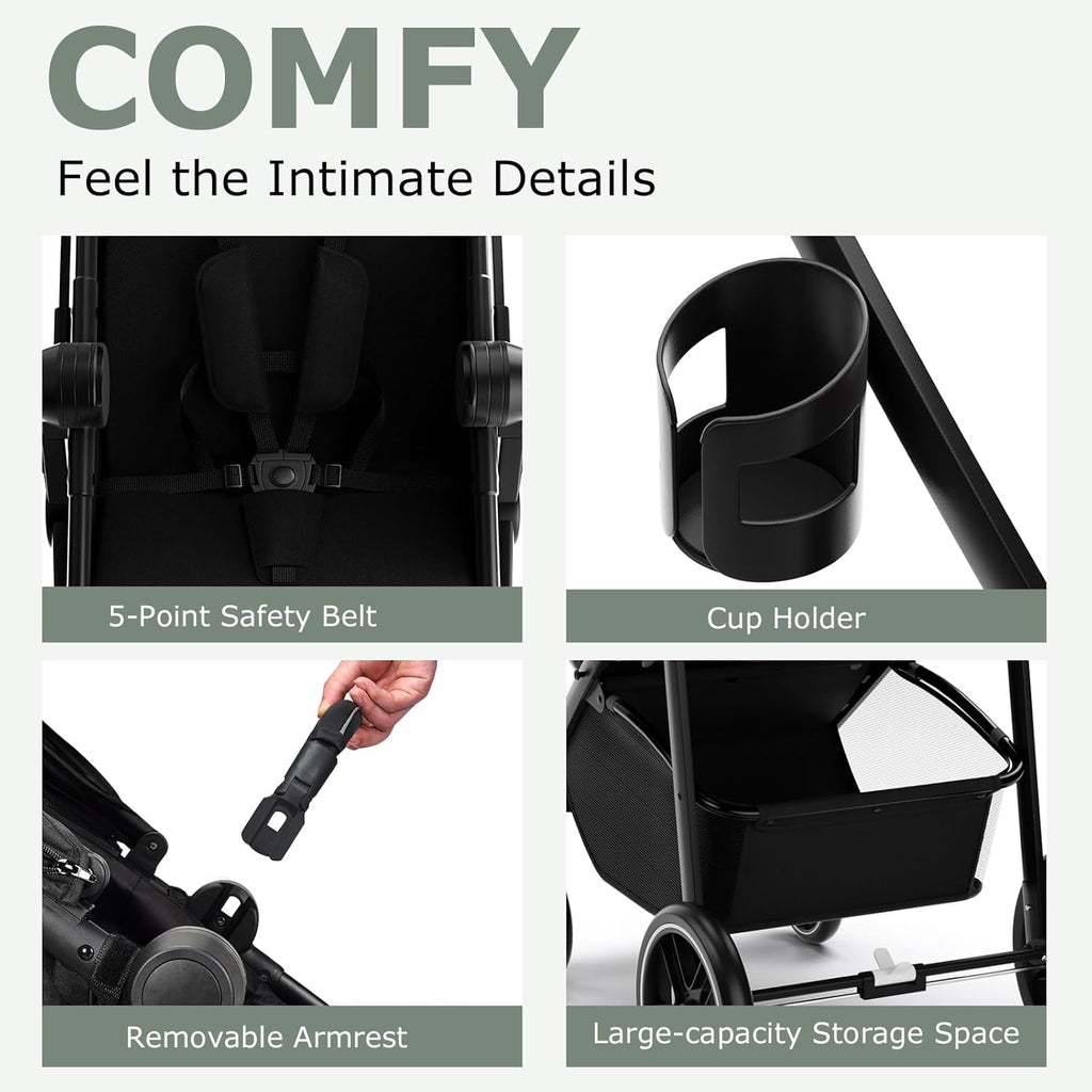 INFANS 2 in 1 Baby Stroller, High Landscape Infant Stroller &amp; Reversible Bassinet Pram, Foldable Pushchair with Adjustable Canopy, Storage Basket, Cup Holder, Suspension Wheels (Black)