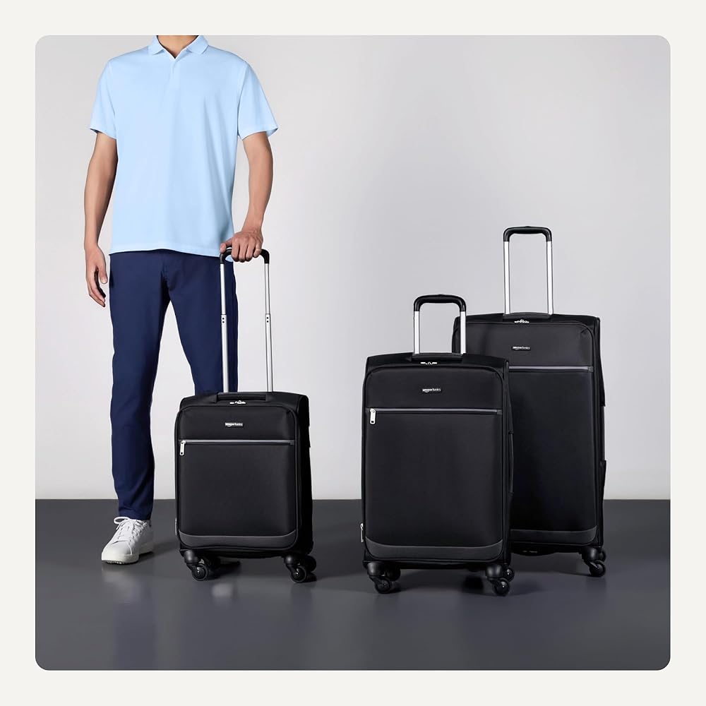 | 3-Piece Set (21", 23", 28"), Softside Suitcases With Wheels, With Four 360-Degree Multi-directional Spinner Wheels, Expandable Space, Zippered Pocket and Straps, Telescopic Handle, Black | Suitcases