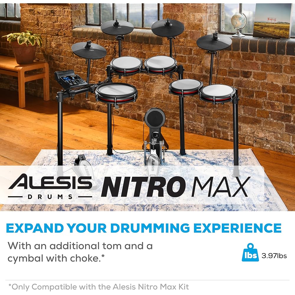 Alesis Nitro Max Kit 10 Piece Electric Drum Set with Quiet Mesh Pads, 10" Dual Zone Snare, Bluetooth, 440+ Sounds, Drumeo, Drum Throne and Headphones