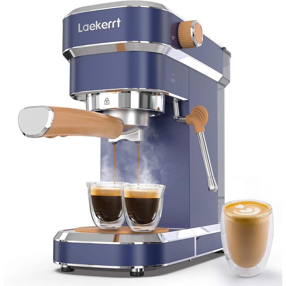 Laekerrt 20 Bar Espresso Maker CMEP01 with Milk Frother Steamer, Home Expresso Coffee Machine for Cappuccino and Latte (Navy Blue, Stainless Steel) Gift for Coffee Lovers, Father