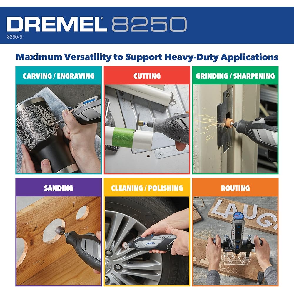 Dremel 8250-5 12V Lithium-Ion Variable Speed Cordless Rotary Tool with Brushless Motor 5 Rotary Tool Accessories, 3Ah Battery, Charger, and Tool Bag