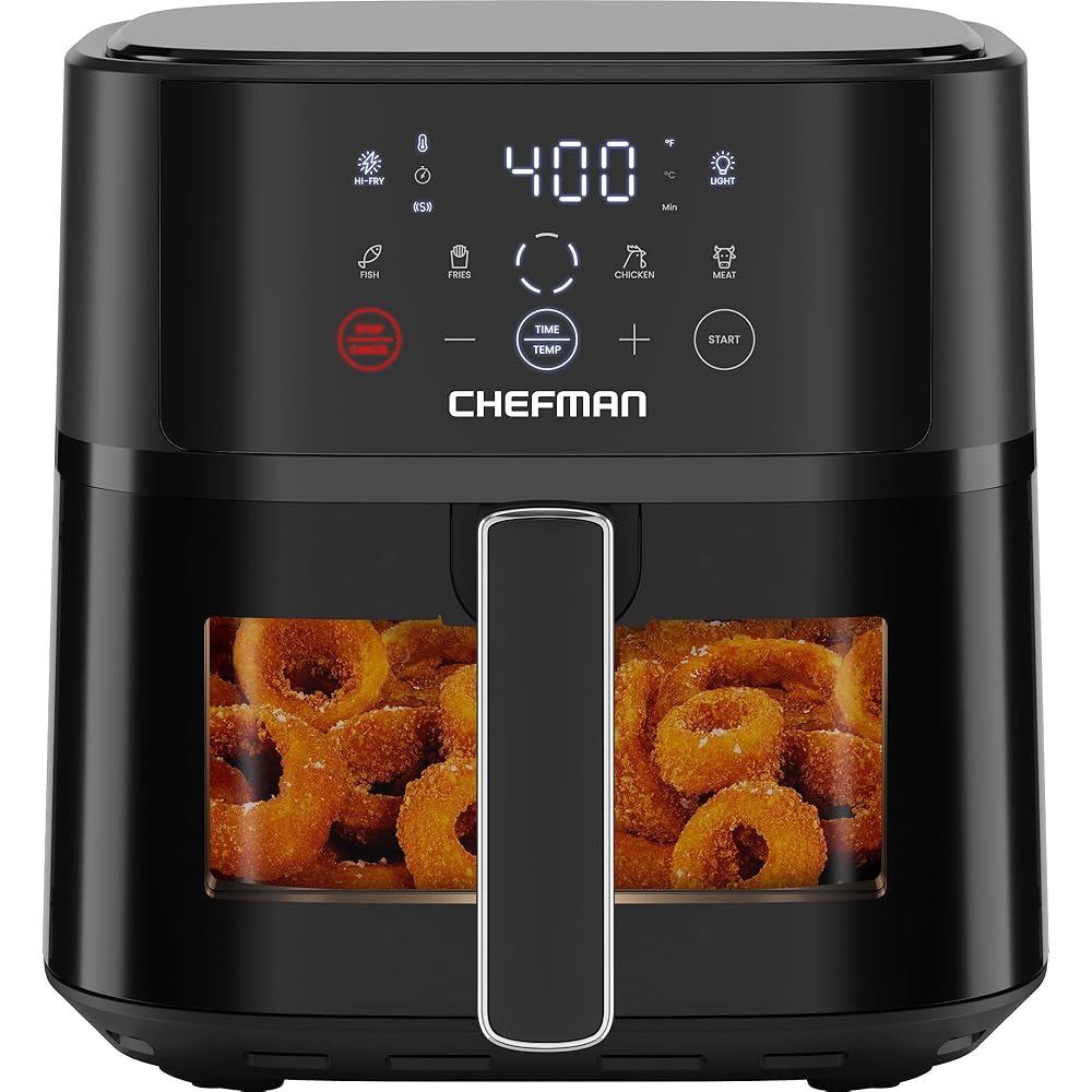 Chefman Air Fryer – 6 QT Compact Airfryer for Quick &amp; Easy Meals, Features Hi-Fry Technology for Extra Crisp, Easy-View Window, Touch Controls with 4 Presets, Nonstick &amp; Dishwasher Safe Basket Black