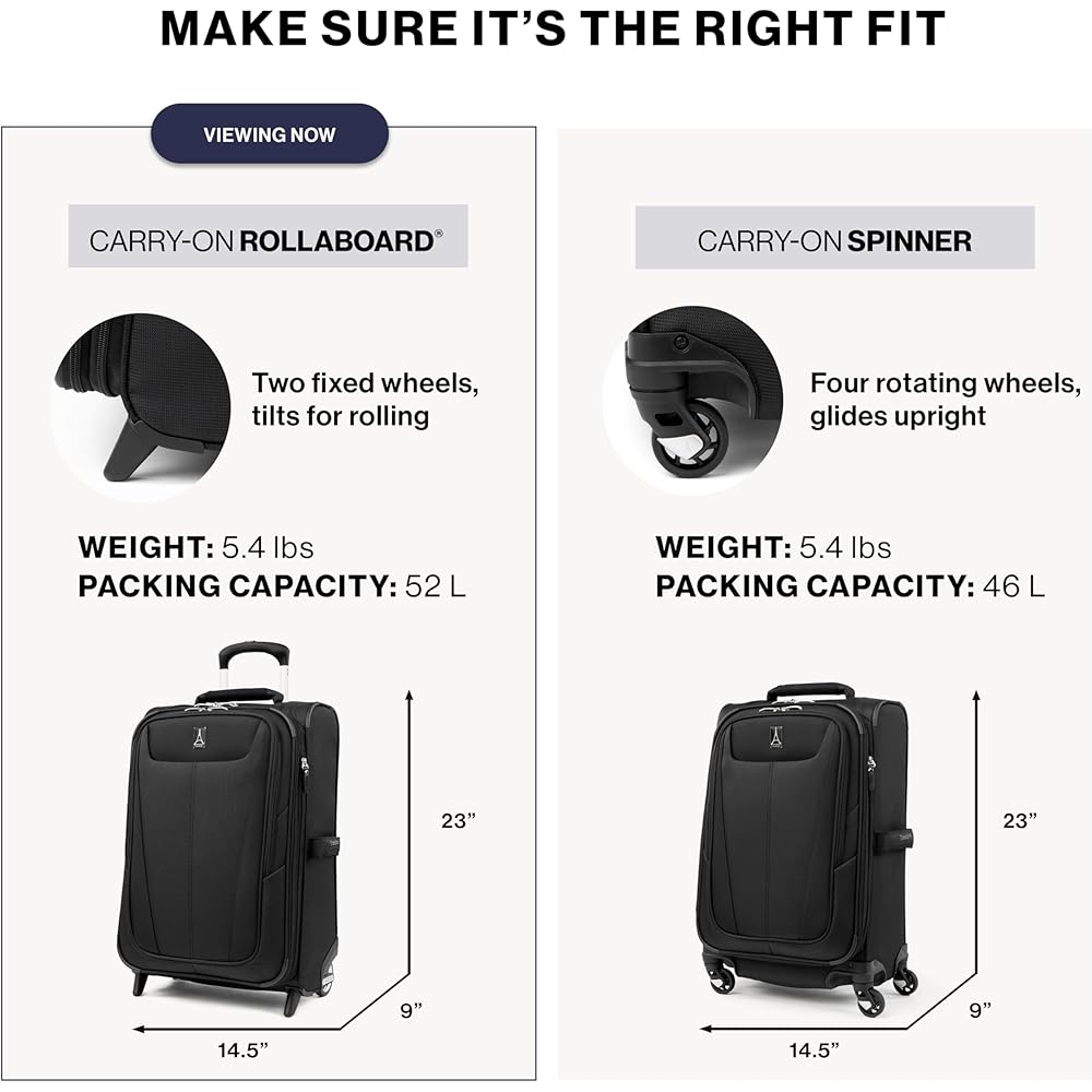 | Travelpro Maxlite 5 Softside Expandable Upright 2 Wheel Carry on Luggage, Lightweight Suitcase, Men and Women, Black, Carry On 22-Inch | Suitcases