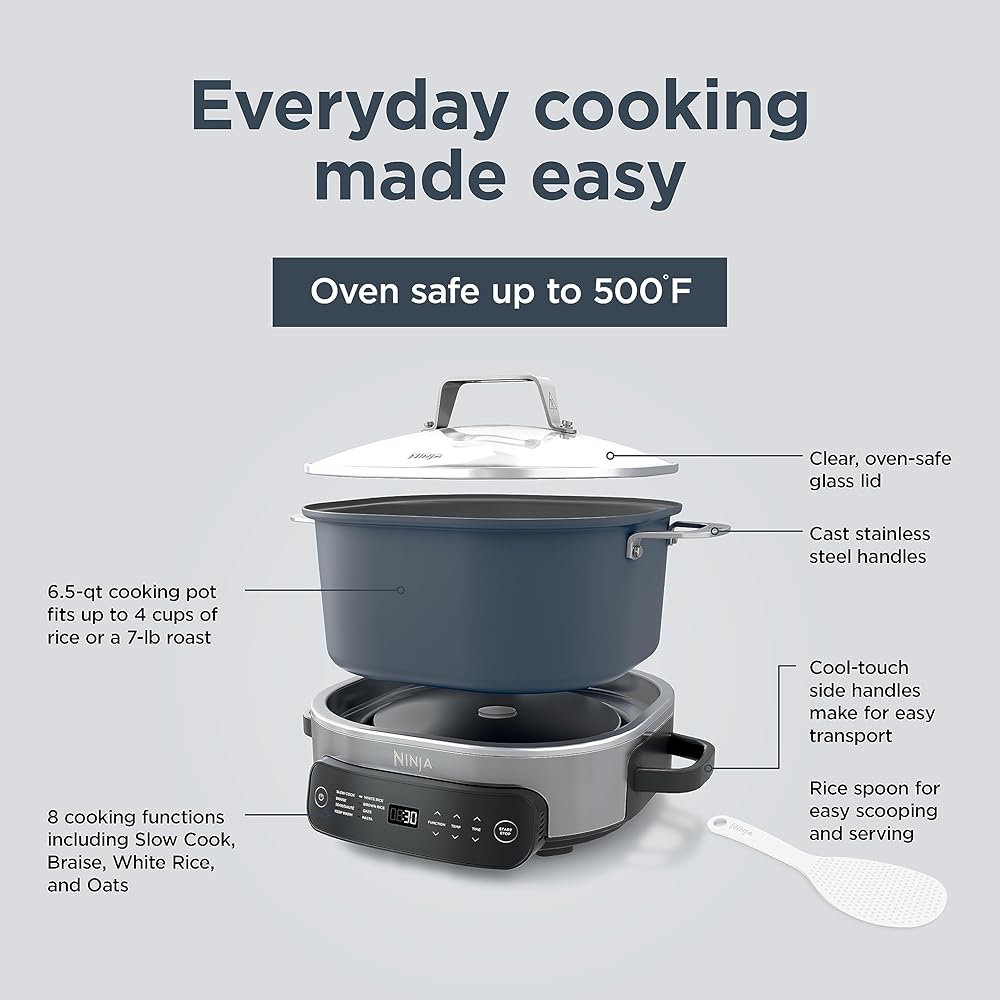 Ninja MC1101 Foodi Everyday Possible Cooker Pro, 8-in-1 Versatility, 6.5 QT, One-Pot Cooking, Replaces 10 Cooking Tools, Faster Cooking, Family-Sized Capacity, Adjustable Temp Control, Midnight Blue