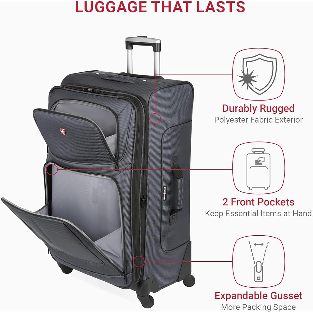 | SwissGear Sion Softside Expandable Luggage, Dark Grey, 3-Piece Set (21/25/29) | Carry-Ons
