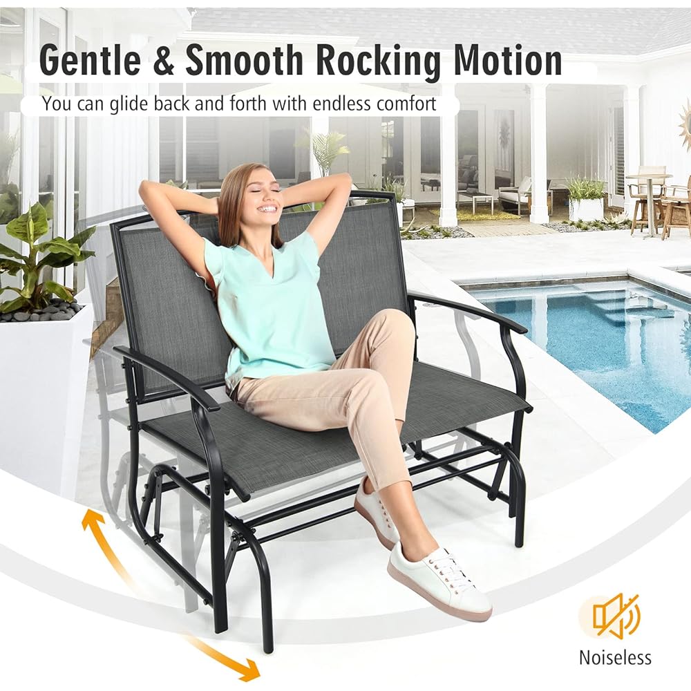 AUGESTER Outdoor Swing Glider Chair for 2 Persons, Rocking Seating Patio Bench w/Coated Steel Frame, Patio Loveseat for Backyard, Garden (Grey)
