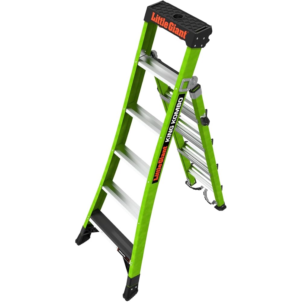 Little Giant Ladders, King Kombo 2.0 XT, Industrial, M6, 6 Ft. A Frame, 10 Ft. Extension, Fiberglass, Type 1AA, 375 lbs Weight Rating, (13936-071), Hi-viz Green