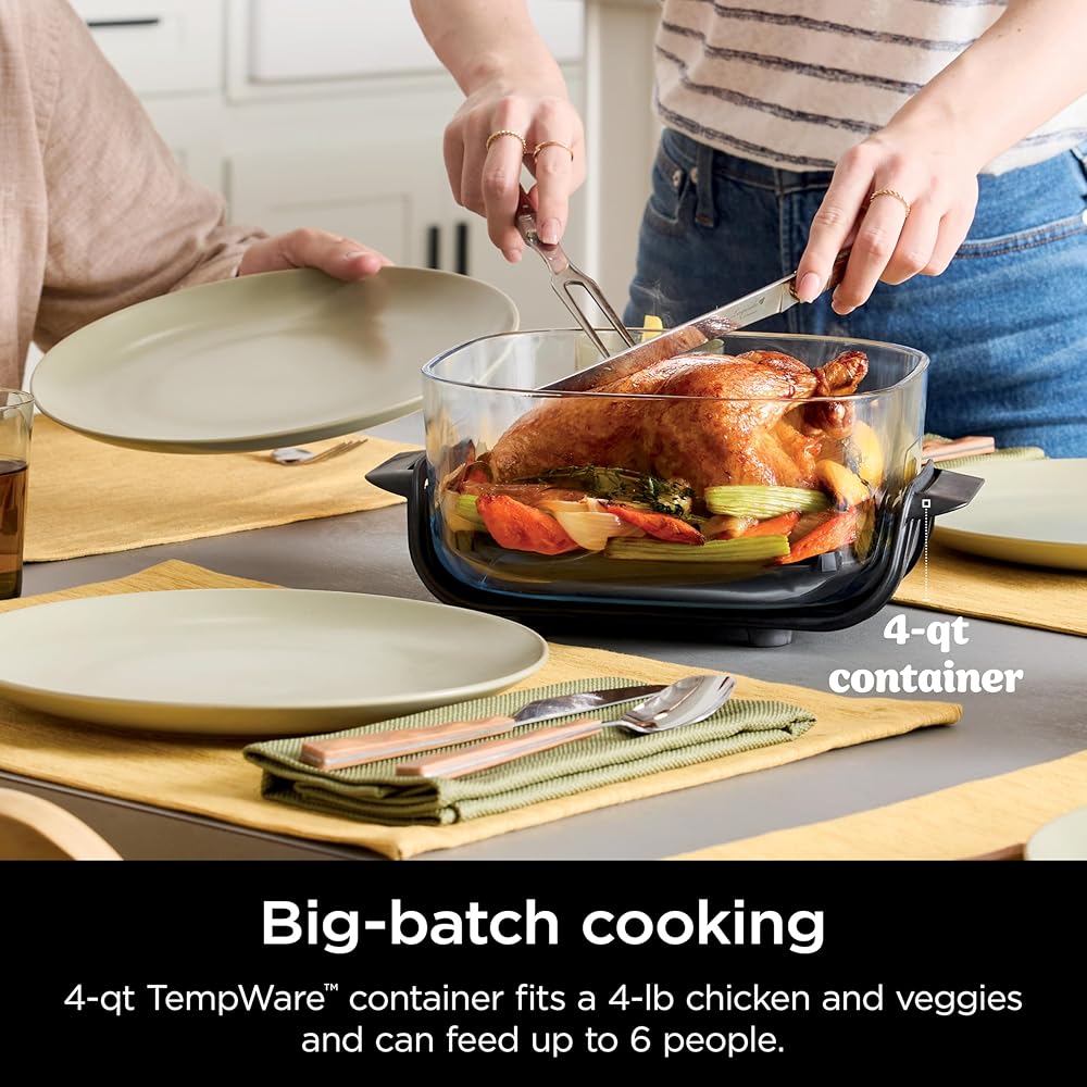 Ninja Crispi 4-in-1 Portable Glass Air Fryer Cooking System, 1500W, 4QT &amp; 6-Cup TempWare Glass Containers with Storage Lids, Microwave, Freezer &amp; Dishwasher Safe, Cyberspace Gray, FN101GY