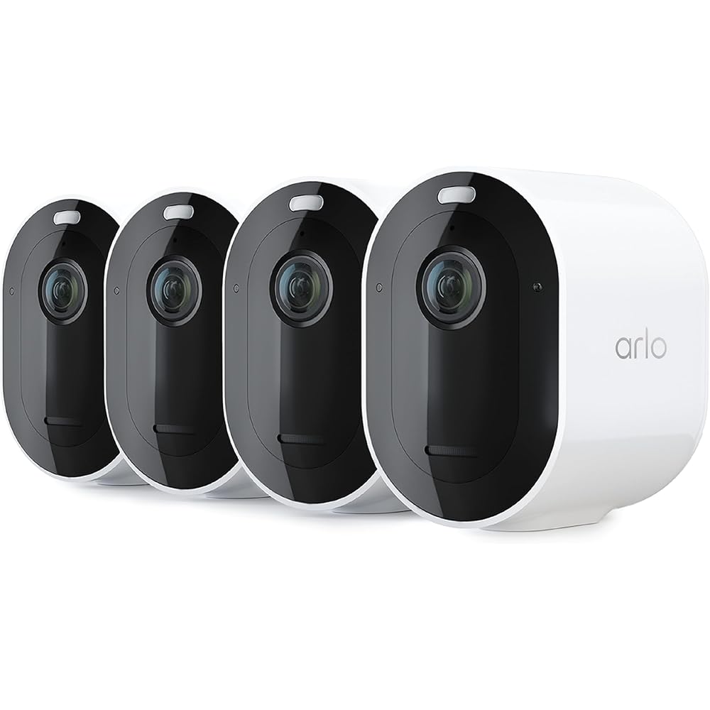 Arlo Pro 5S Spotlight Security Camera 2K HDR | Outdoor | Wireless | Dual-Band Wi-Fi Connects to Strongest Network |12X Zoom, 2-Way Audio, Siren, Color Night Vision,Live Stream(White, 4 Cameras)