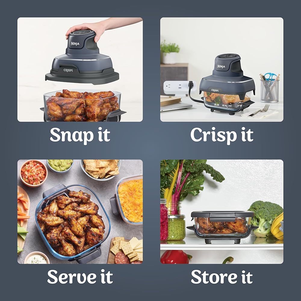 Ninja Crispi 4-in-1 Portable Glass Air Fryer Cooking System, 1500W, 4QT &amp; 6-Cup TempWare Glass Containers with Storage Lids, Microwave, Freezer &amp; Dishwasher Safe, Cyberspace Gray, FN101GY