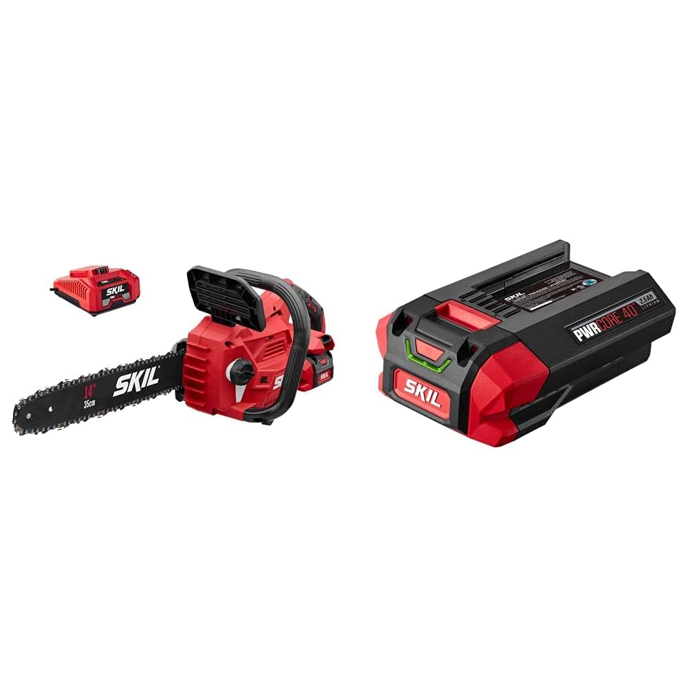 SKIL PWR CORE 40 Brushless 40V 14” Lightweight Chainsaw Kit, Includes 2.5Ah Battery and Auto PWR Jump Charger CS4555-10 &amp; BY8705-00 PWRCore 40 2.5Ah 40V Lithium Battery