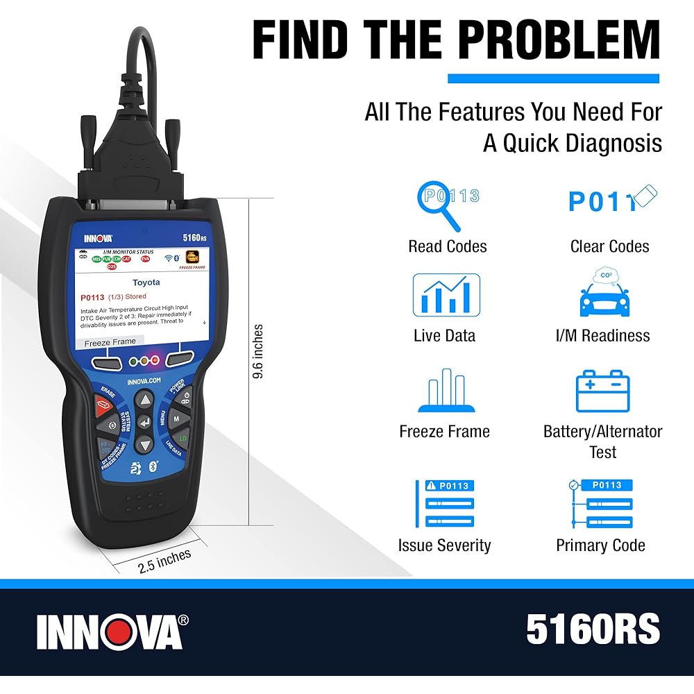 INNOVA 5160RS, OBD2 Bidirectional Scan Tool, OE-Level All System Diagnostics, Reset Oil Light/Battery/EPB/SAS/DPF, Mechanic Recommended Fixes &amp; Parts, TSBs, 1yr Warranty, Free Updates