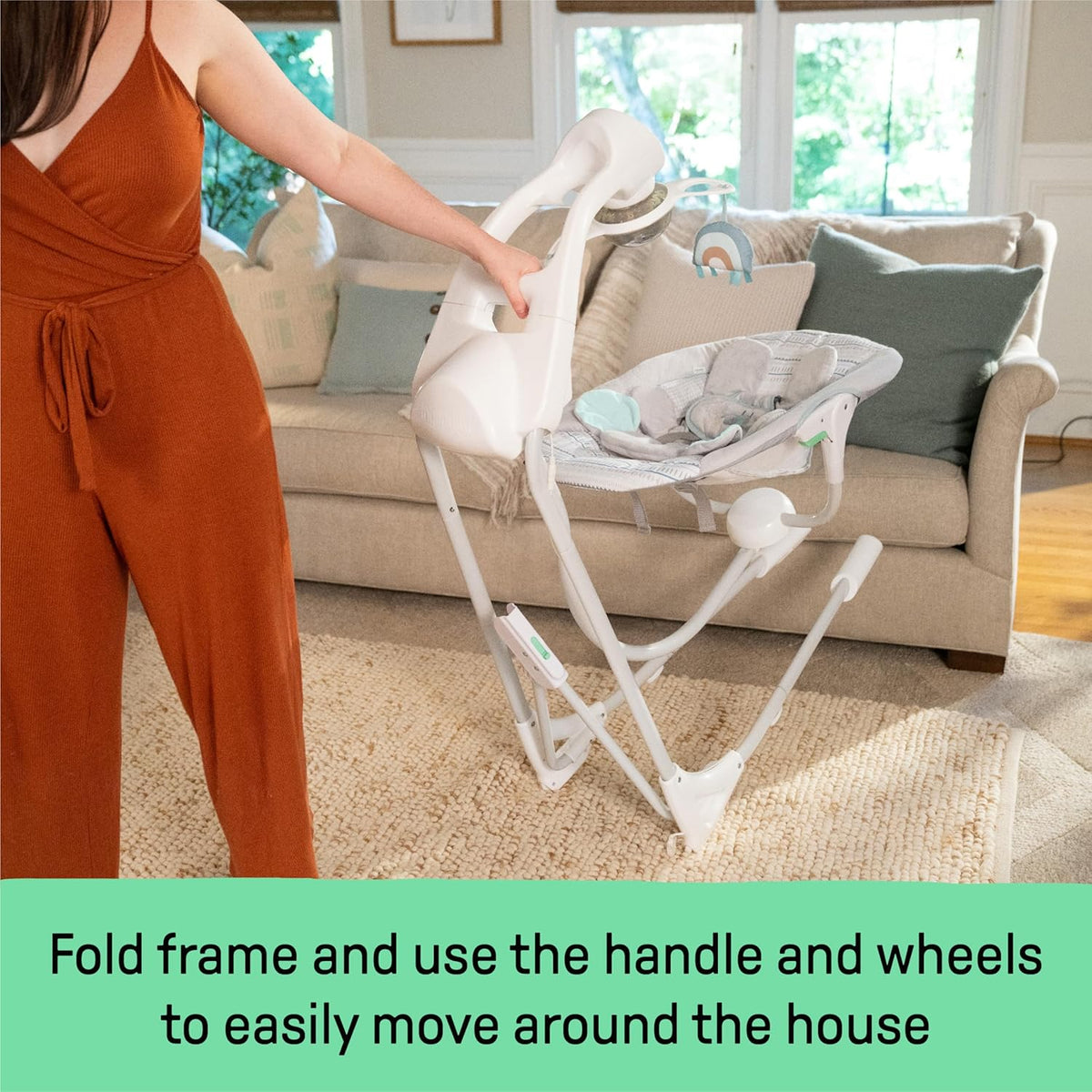 Ingenuity InLighten 5-Speed Baby Swing Swivel Infant Seat, 5 Point Safety Harness, Nature Sounds, Lights Van Elephant
