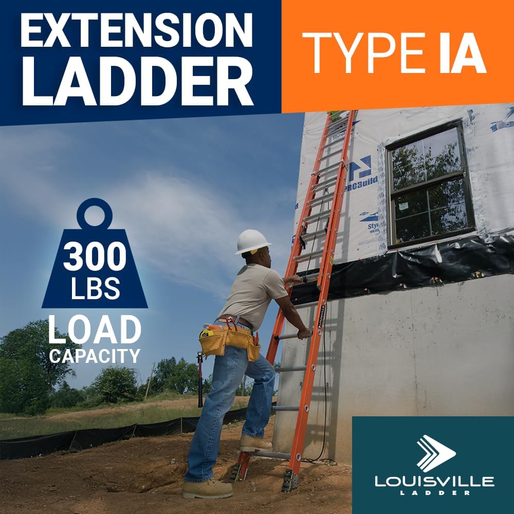 Louisville Ladder 20-Foot Fiberglass Extension Ladder, 300-Pound Load Capacity, Type IA, L-3022-20PT