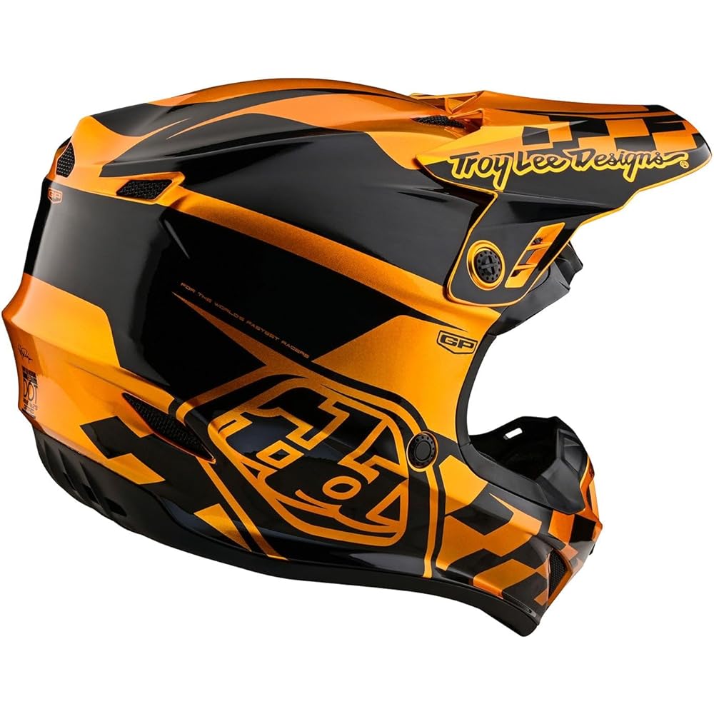 Troy Lee Designs GP Anarchy Adult Offroad Motocross Dirt Bike ATV Powersports Racing Full Face Helmets Lightweight Ventilated Youth GP Helmet; Check UP Gold/Black LG